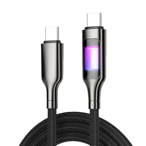 USB-C til USB-C-kabel 2 m metallic grå flettet, LED, 60 W
