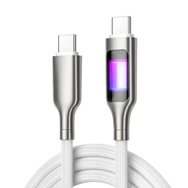 USB-C til USB-C-kabel 2 m offwhite flettet, LED, 60 W
