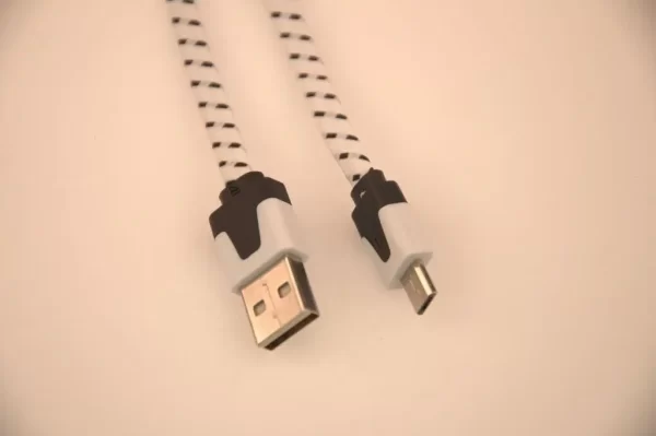 Micro-USB til USB-A-kabel 3 m hvidt/sort flettet