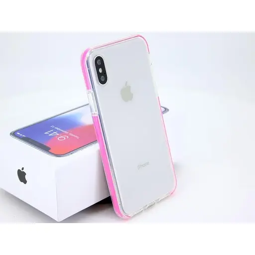 IPHONE 10-10S TRANSPARENT COVER MED PINK BUMPER INDENI