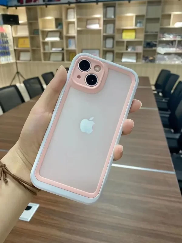 IPHONE 13 PRO BAGCOVER SEMITRANSPARENT MED PINK OG HVID RAMME